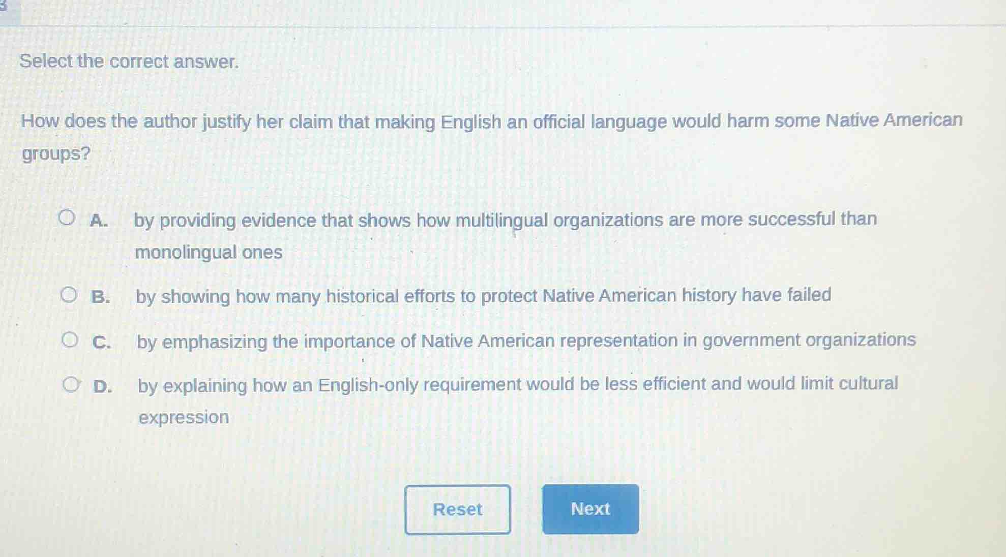 select the correct answer. how does the author justify her claim that m…