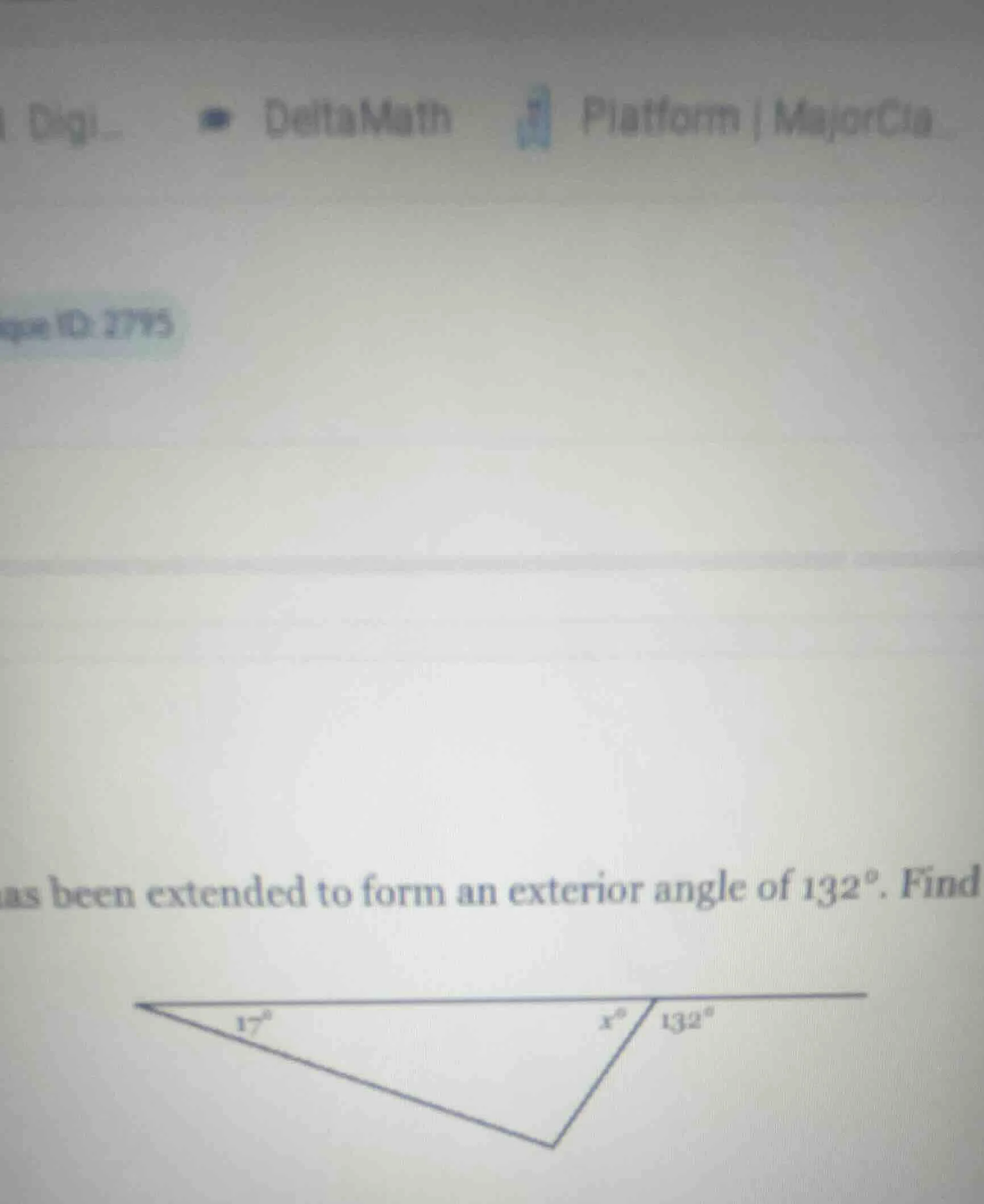 has been extended to form an exterior angle of 132°. find