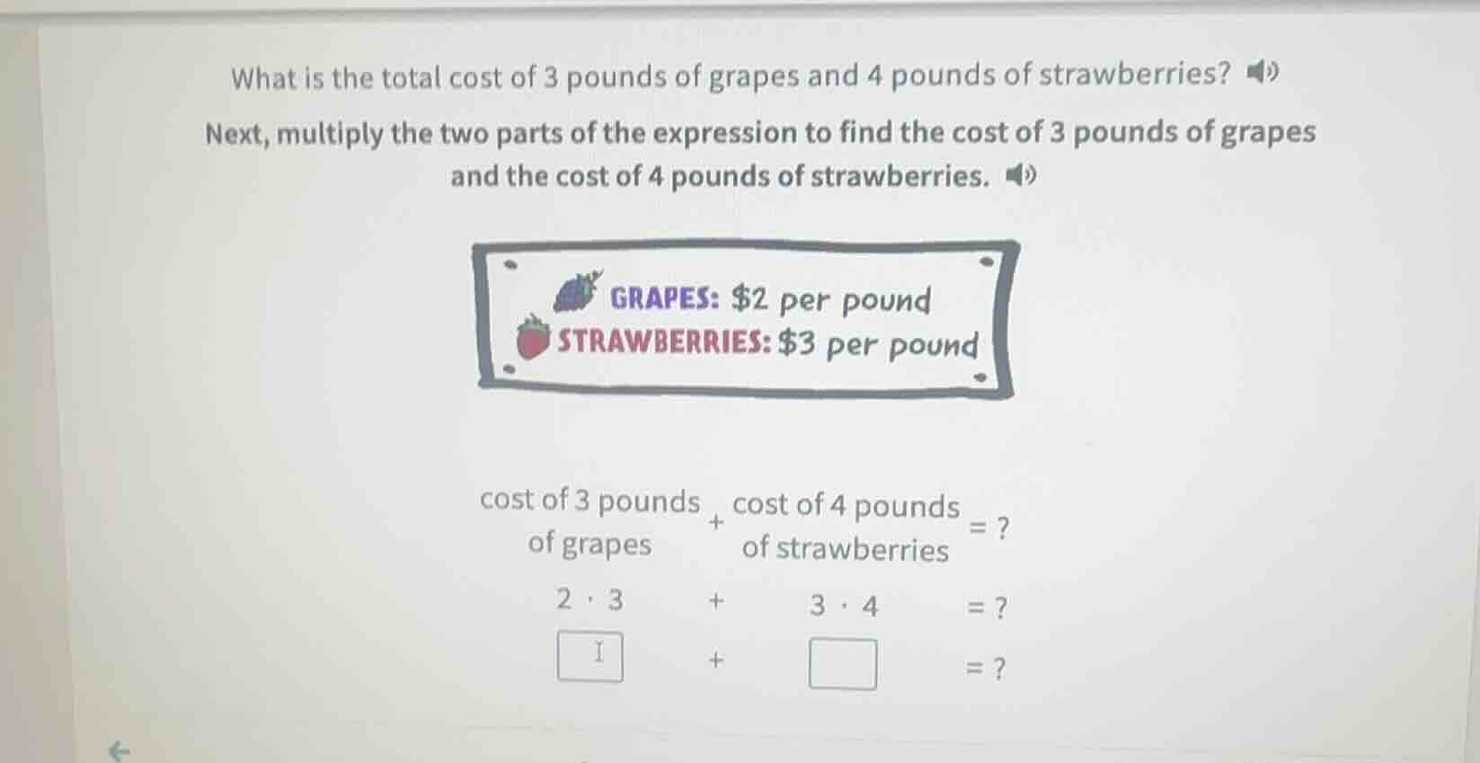 what is the total cost of 3 pounds of grapes and 4 pounds of strawberri…