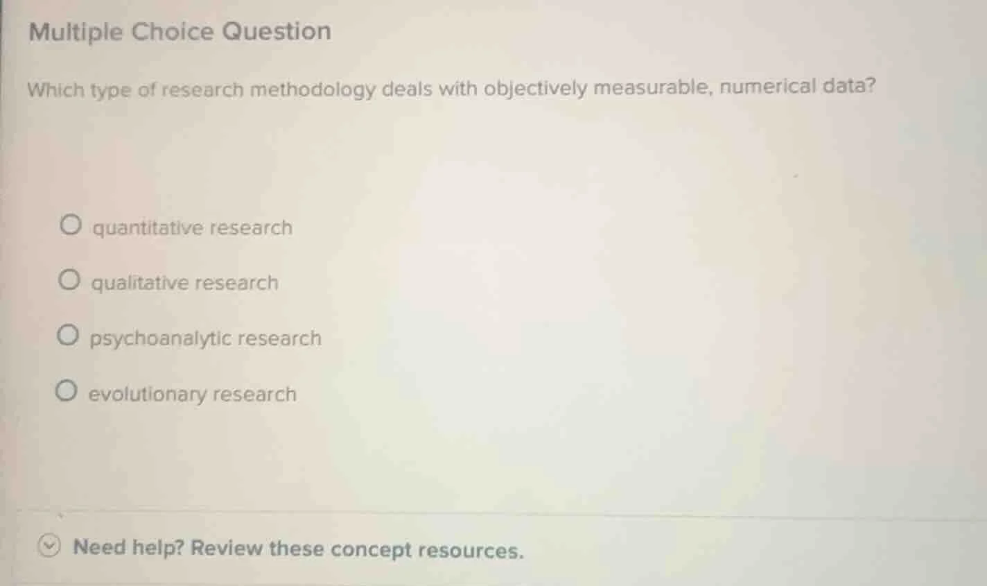 multiple choice question which type of research methodology deals with …
