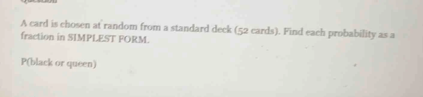 a card is chosen at random from a standard deck (52 cards). find each p…