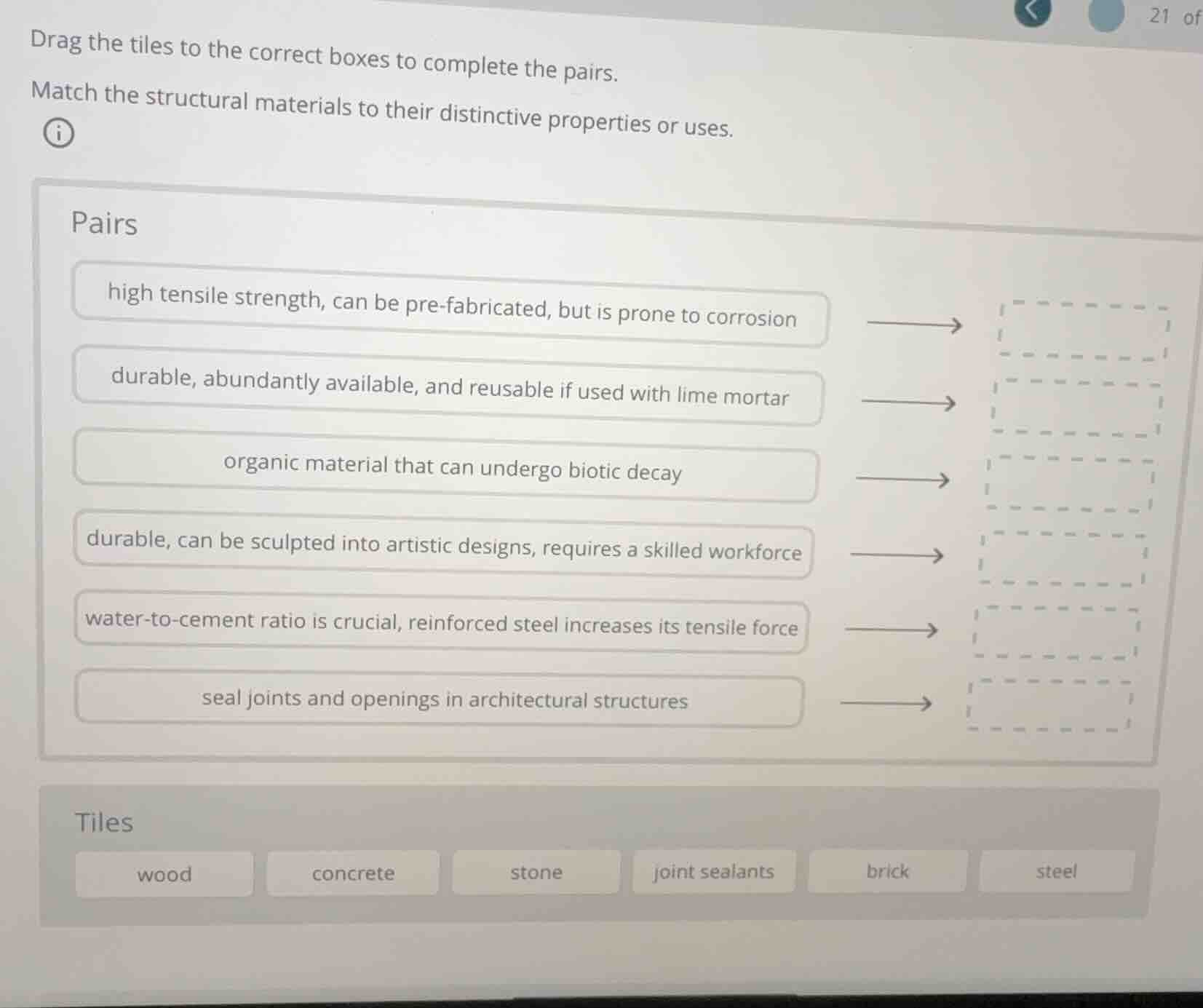 drag the tiles to the correct boxes to complete the pairs. match the st…