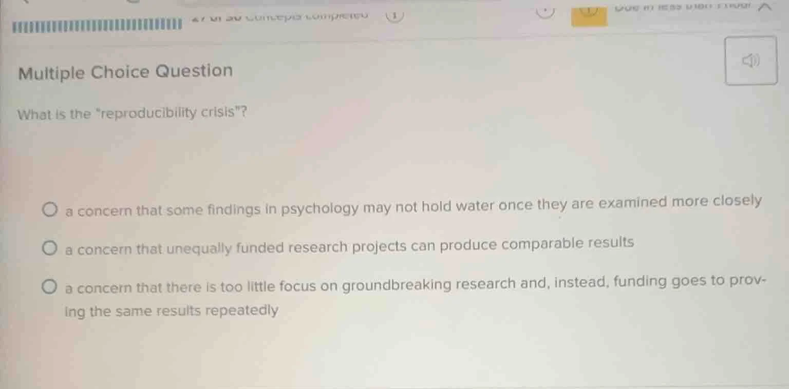 multiple choice question what is the eproducibility crisis\? ○ a concer…