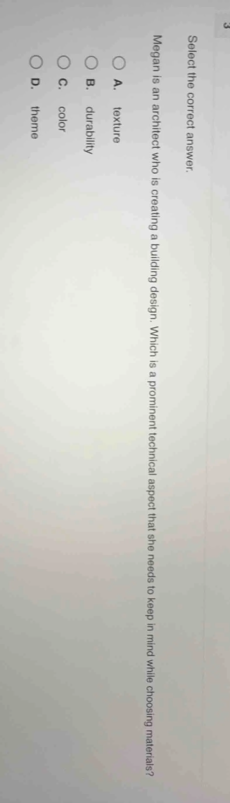 select the correct answer. megan is an architect who is creating a buil…