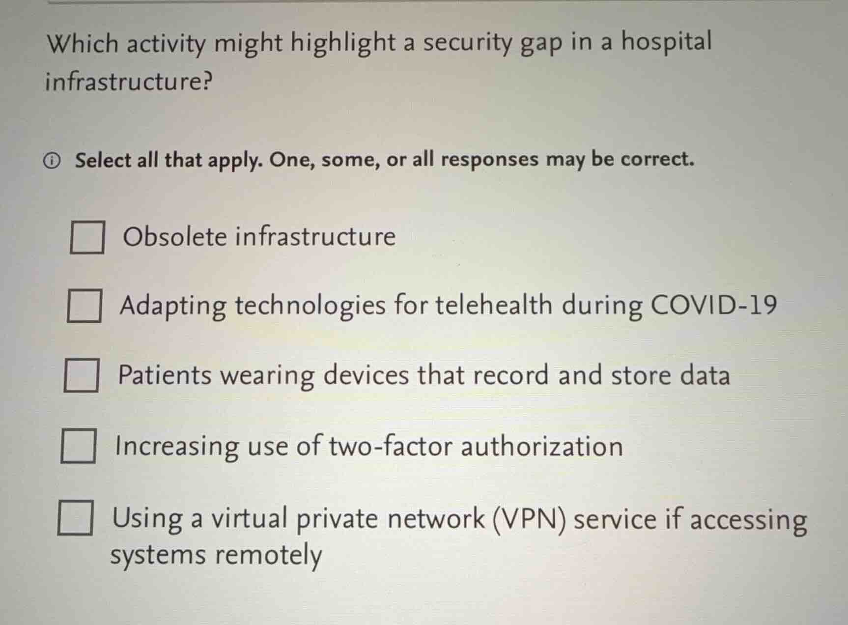 which activity might highlight a security gap in a hospital infrastruct…