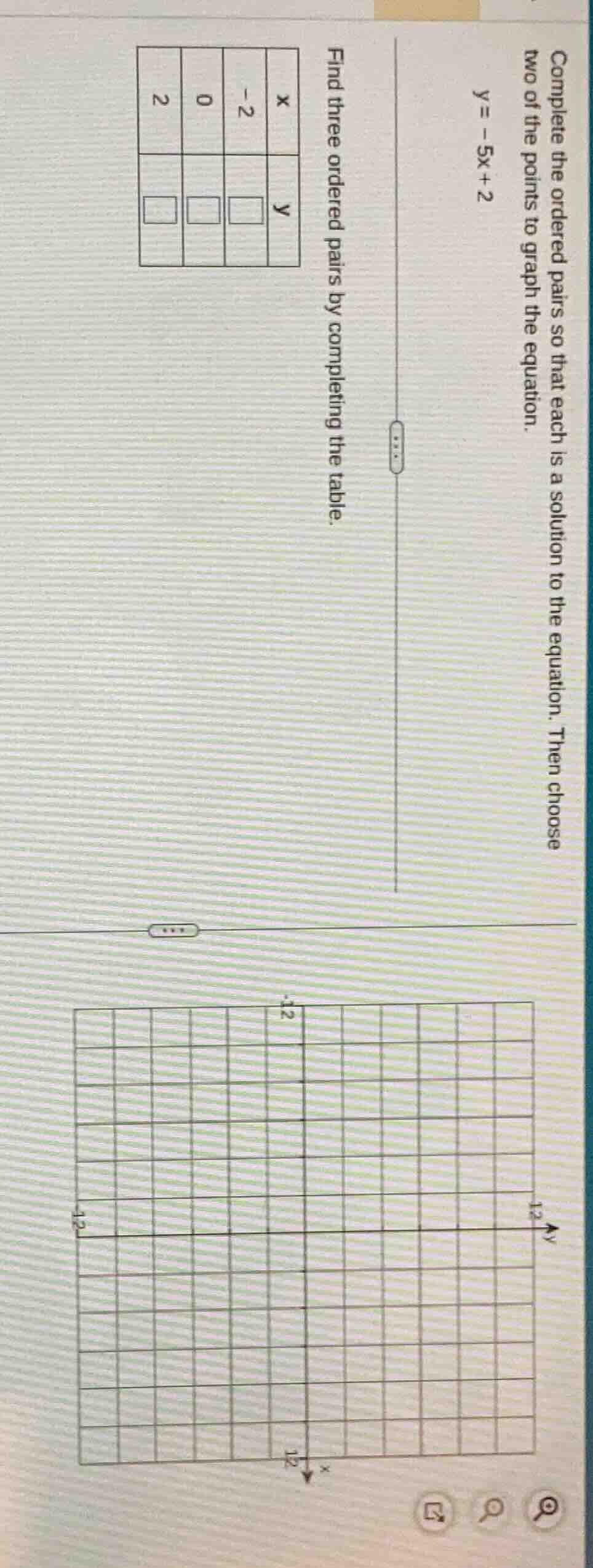 complete the ordered pairs so that each is a solution to the equation. …
