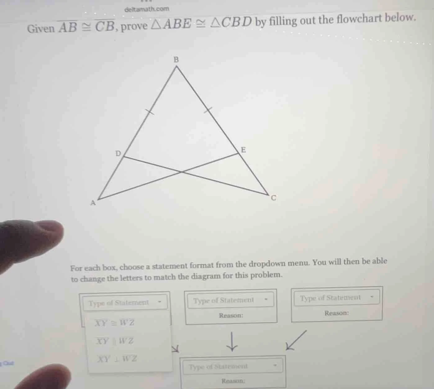 given \\(\\overline{ab} \\cong \\overline{cb}\\), prove \\(\\triangle a…
