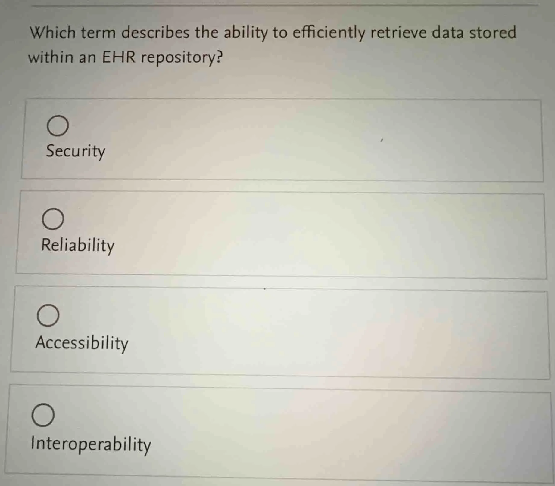 which term describes the ability to efficiently retrieve data stored wi…