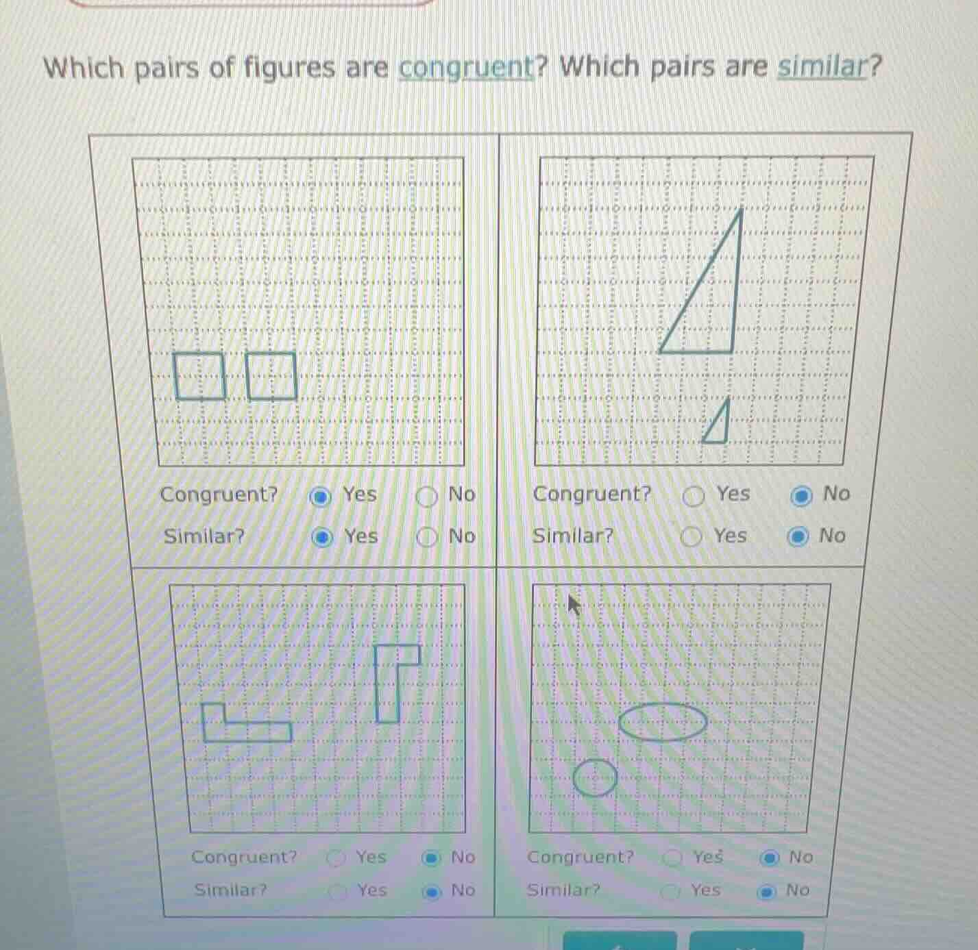 which pairs of figures are congruent? which pairs are similar? (image o…