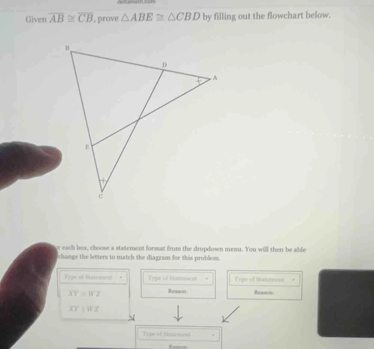 given \\(\\overline{ab} \\cong \\overline{cb}\\), prove \\(\\triangle a…