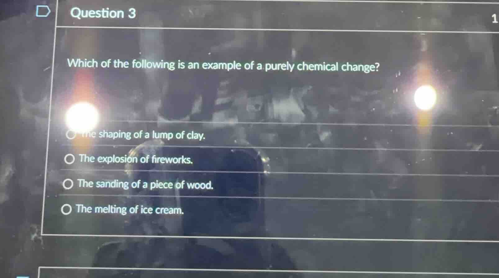 question 3 which of the following is an example of a purely chemical ch…