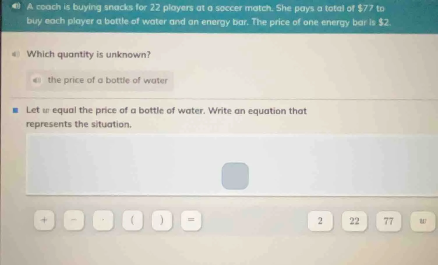 a coach is buying snacks for 22 players at a soccer match. she pays a t…