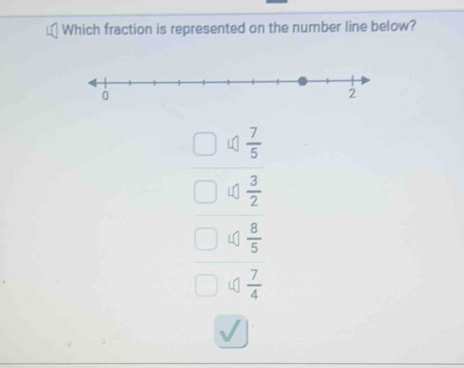 which fraction is represented on the number line below? 0 2 \\(\frac{7}…