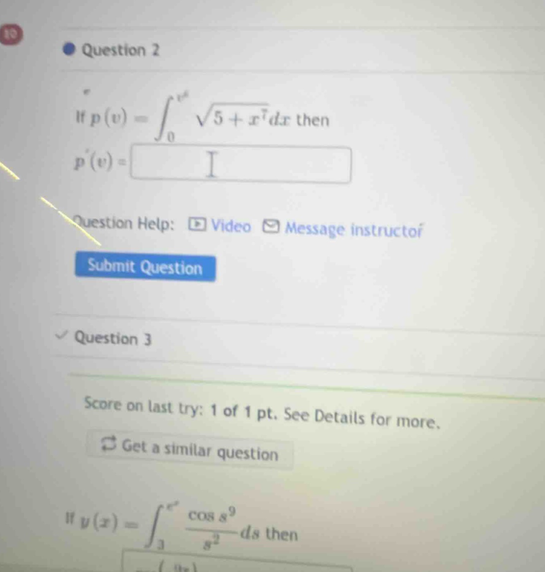 question 2 if $p(v) = \\int_{0}^{v^6} \\sqrt{5 + x^7} dx$ then $p(v) = …