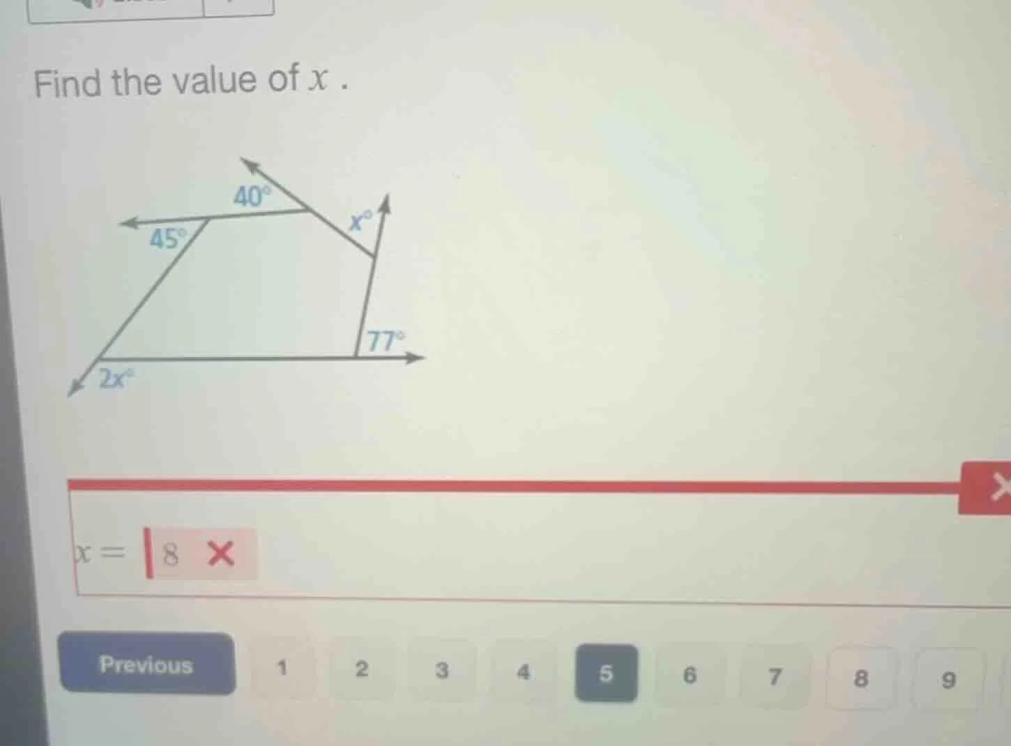 find the value of x . x = 8 ×