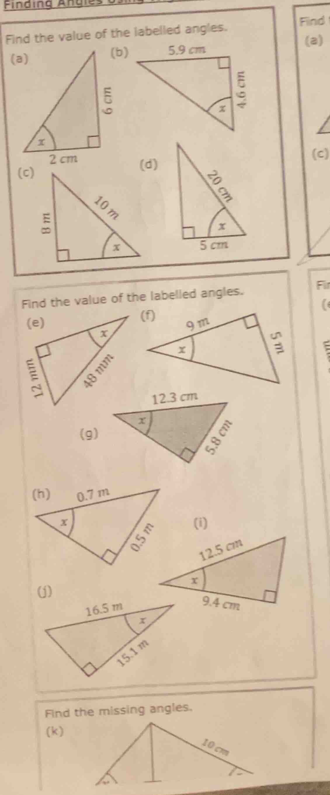 finding angles find the value of the labelled angles. (a) (b) 5.9 cm (c…