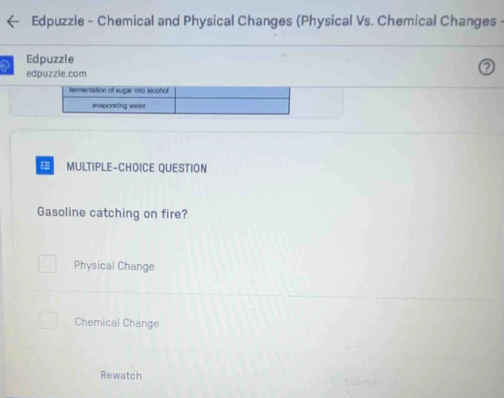 edpuzzle - chemical and physical changes (physical vs. chemical changes…