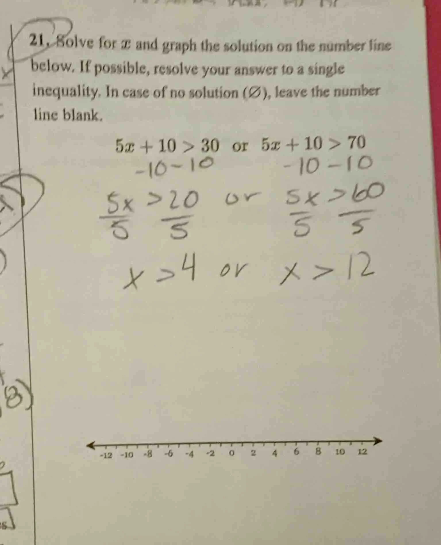 21. solve for ( x ) and graph the solution on the number line below. if…