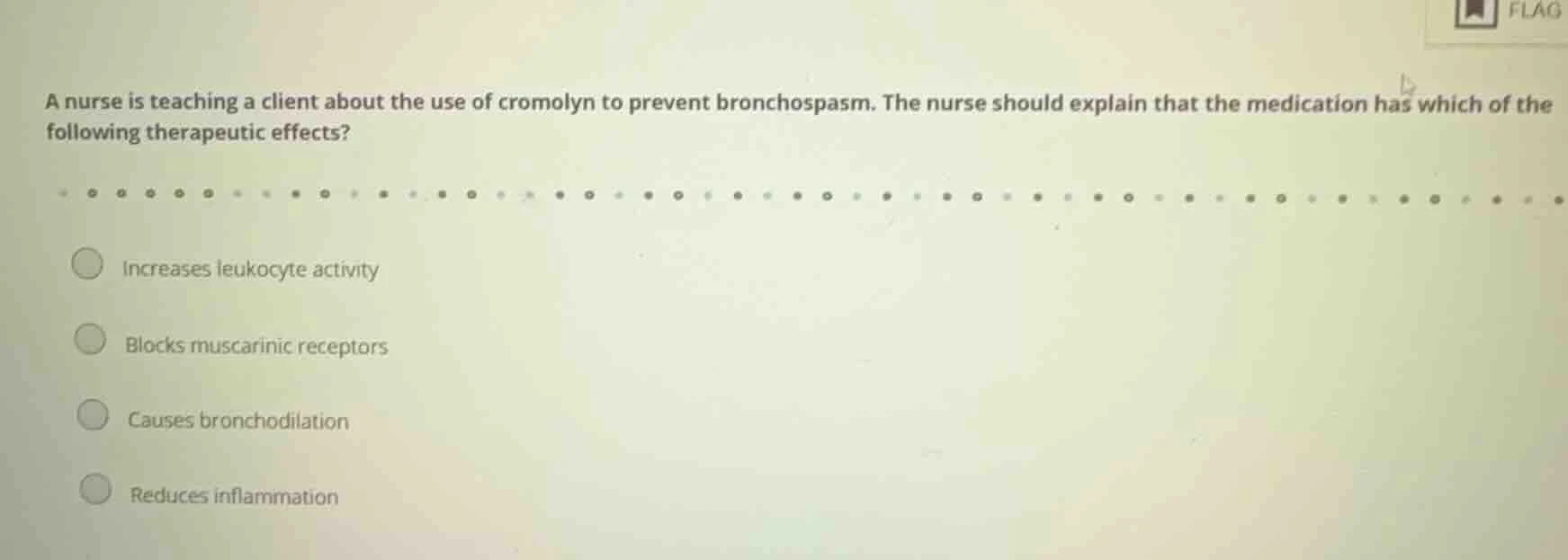 a nurse is teaching a client about the use of cromolyn to prevent bronc…