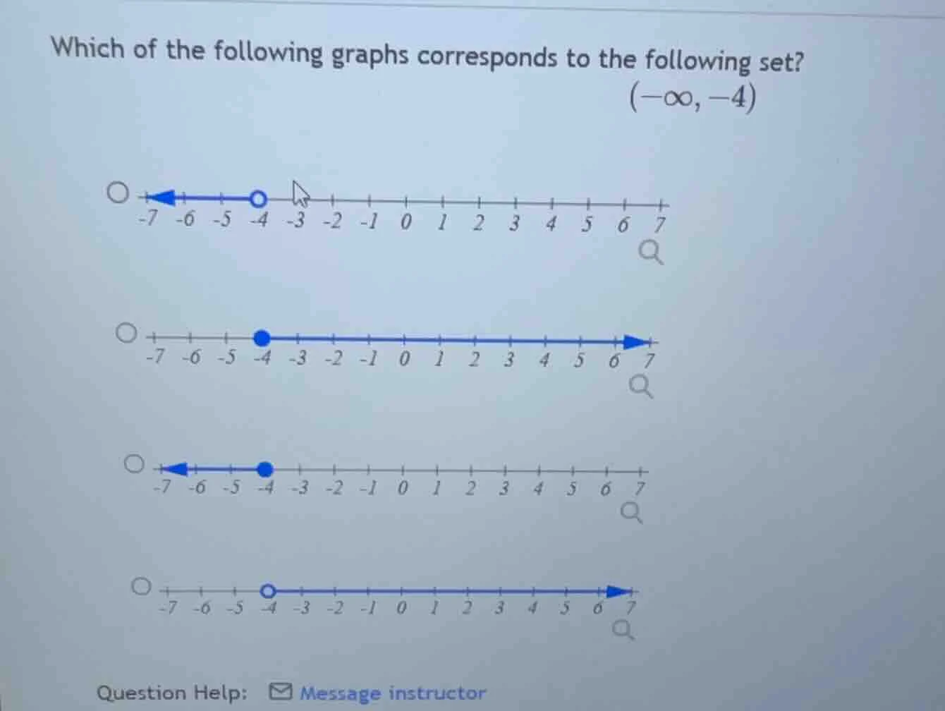 which of the following graphs corresponds to the following set? $(-inft…