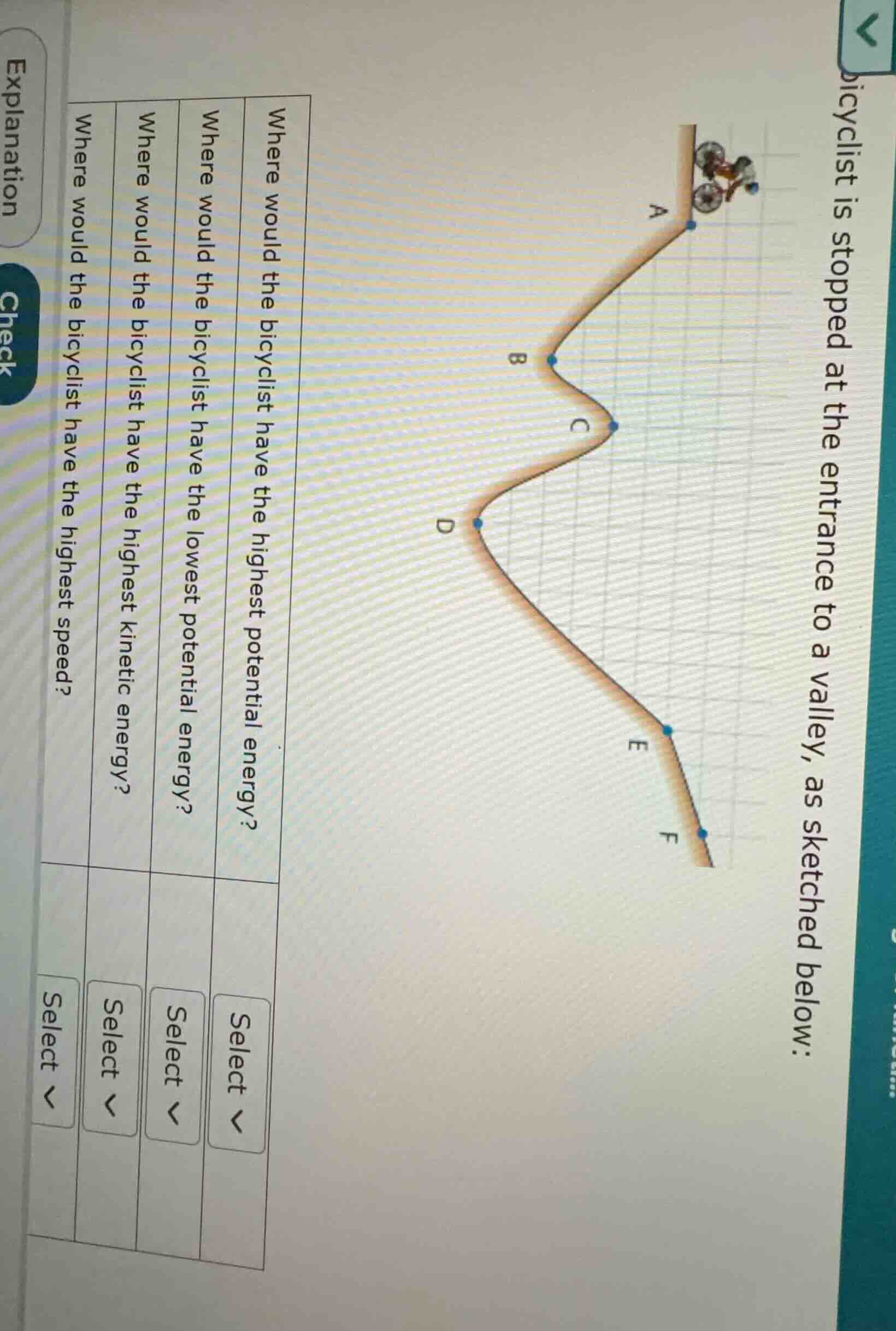 bicyclist is stopped at the entrance to a valley, as sketched below: wh…