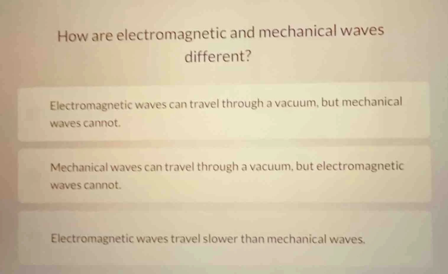 how are electromagnetic and mechanical waves different? electromagnetic…