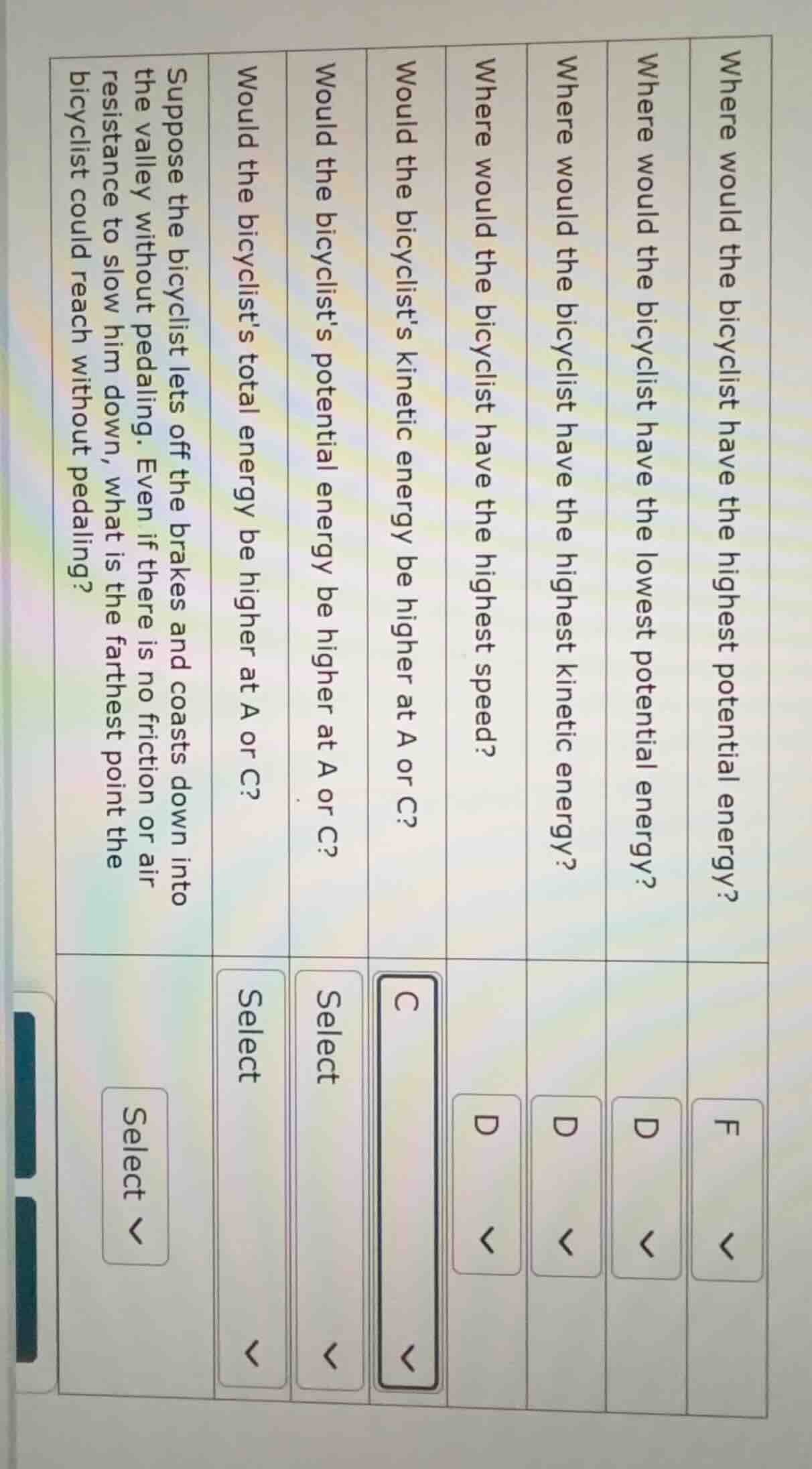 where would the bicyclist have the highest potential energy? f \ where …