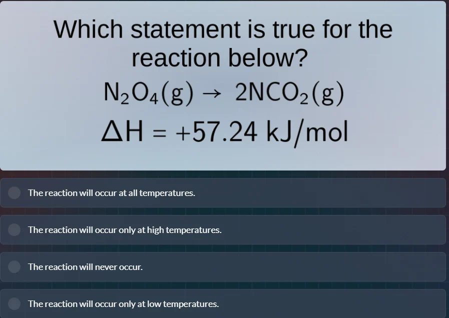 which statement is true for the reaction below?\ $\\ce{n_{2}o_{4}(g) \ …