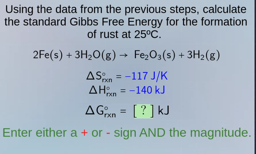 using the data from the previous steps, calculate the standard gibbs fr…