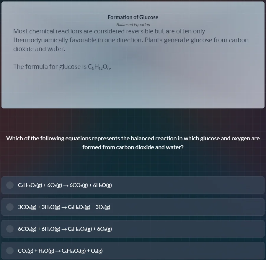 formation of glucose balanced equation most chemical reactions are cons…