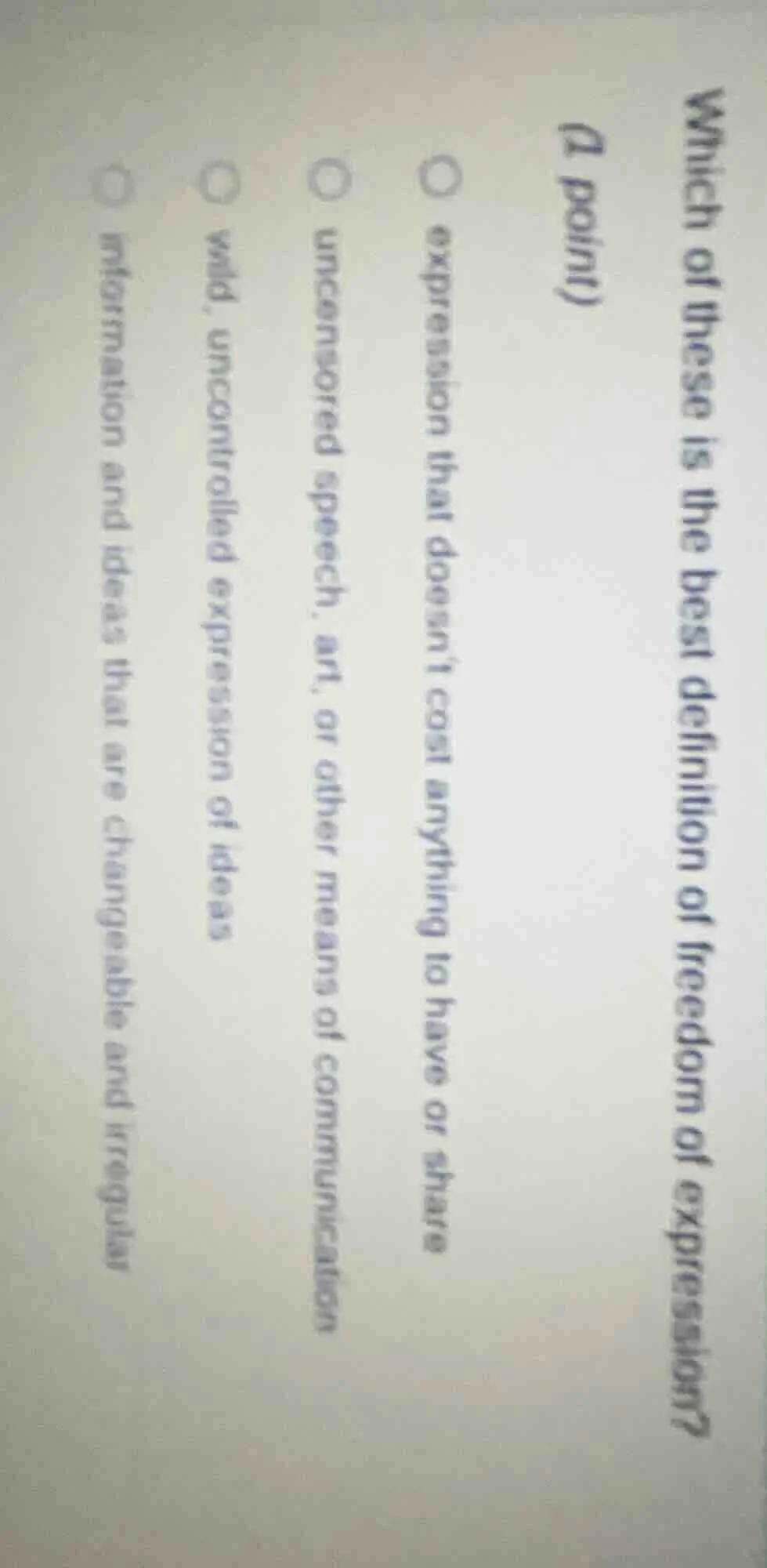 which of these is the best definition of freedom of expression? (1 poin…