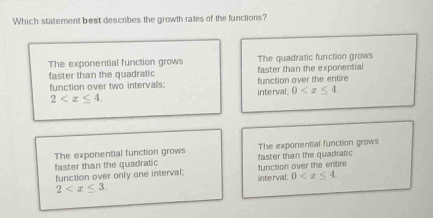 which statement best describes the growth rates of the functions? the e…