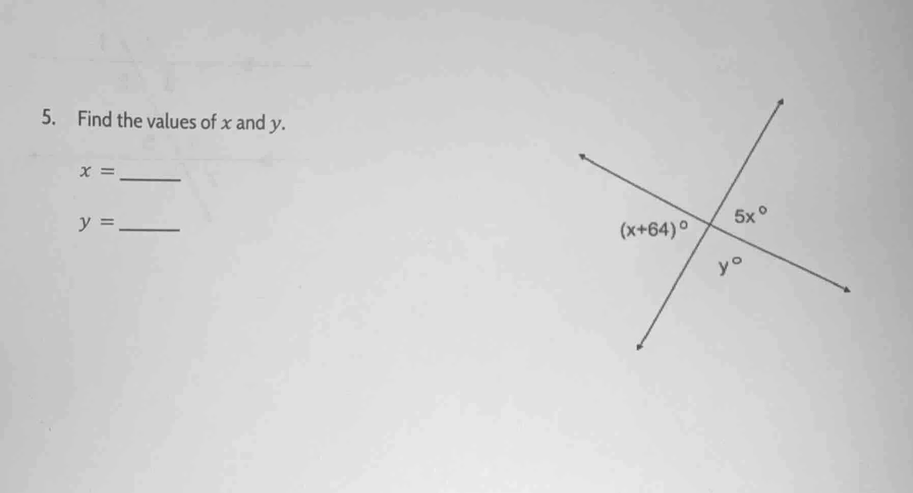 5. find the values of x and y. x = y =