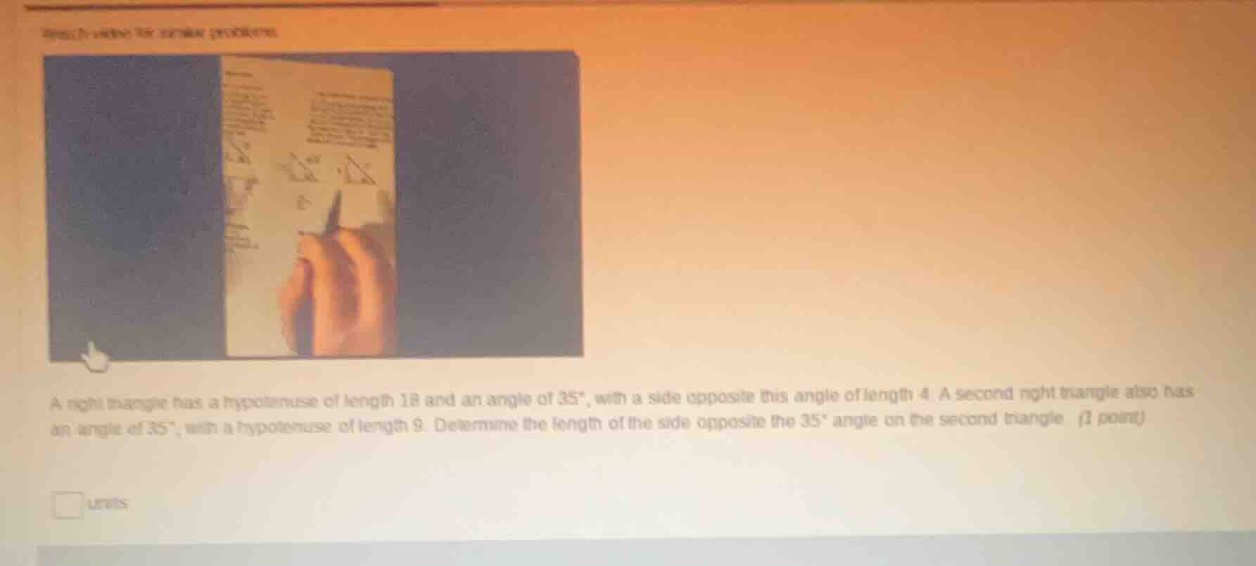 a right triangle has a hypotenuse of length 18 and an angle of 35°, wit…