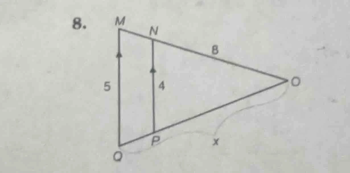 8. (image of a triangle with segments mn, mp, etc., and lengths 5, 4, 8…
