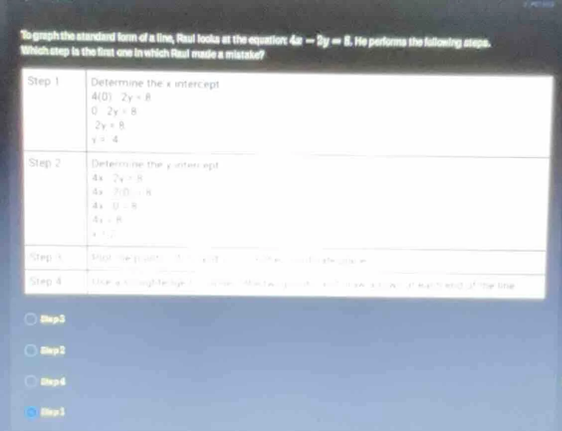 to graph the standard form of a line, raul looks at the equation ( 4x -…