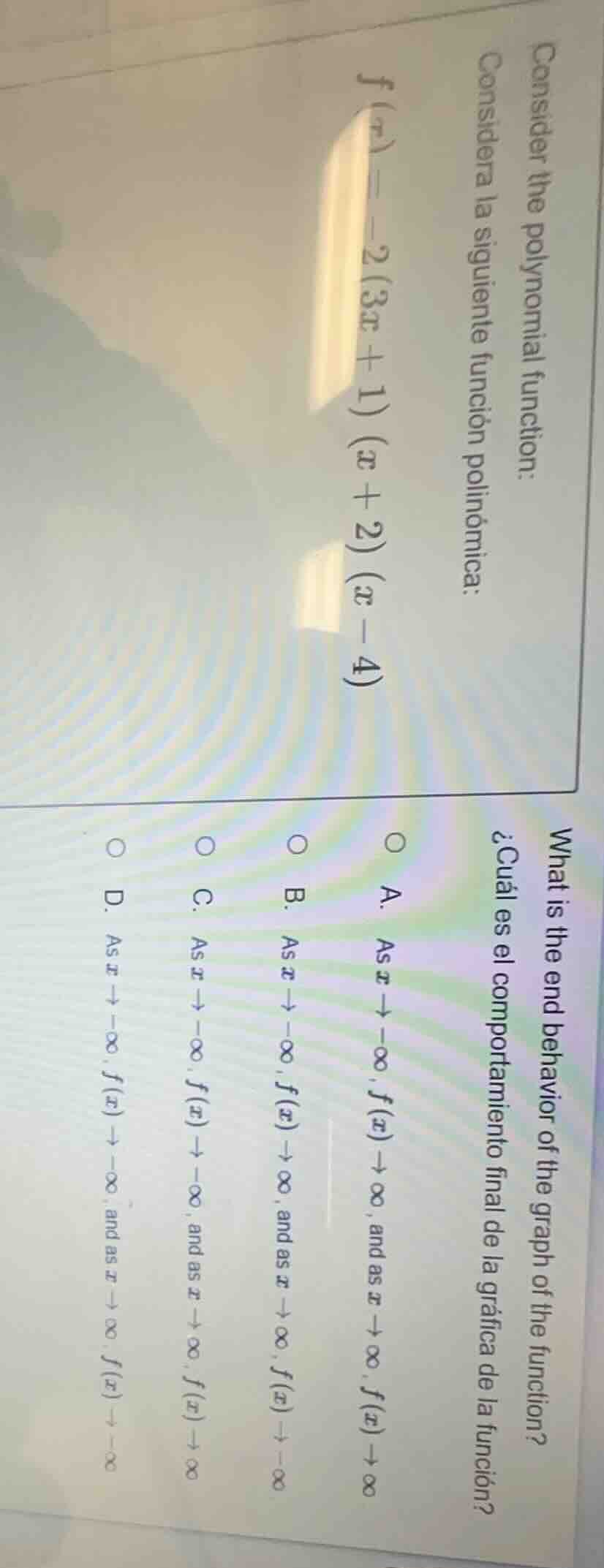 consider the polynomial function: considera la siguiente función polinó…