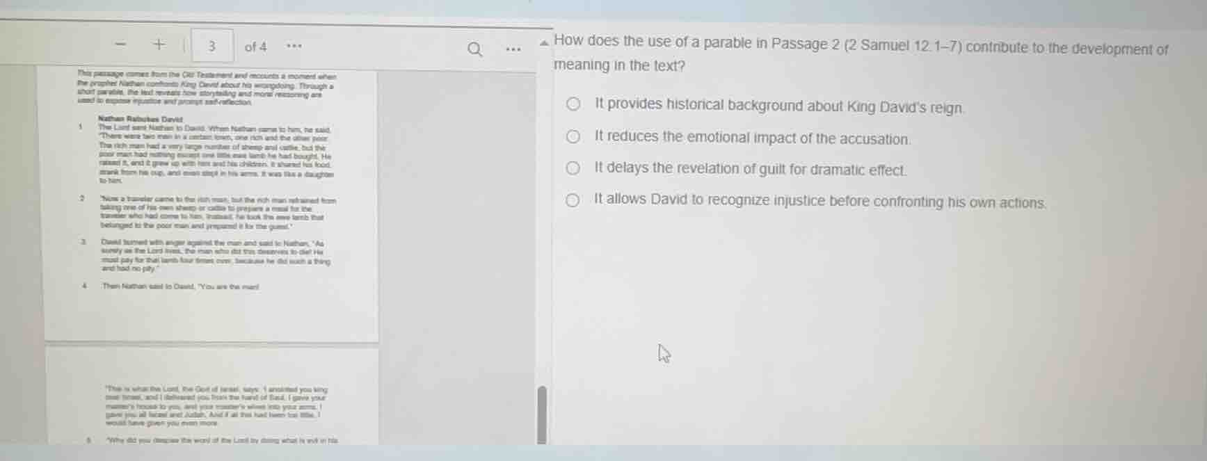 how does the use of a parable in passage 2 (2 samuel 12:1–7) contribute…