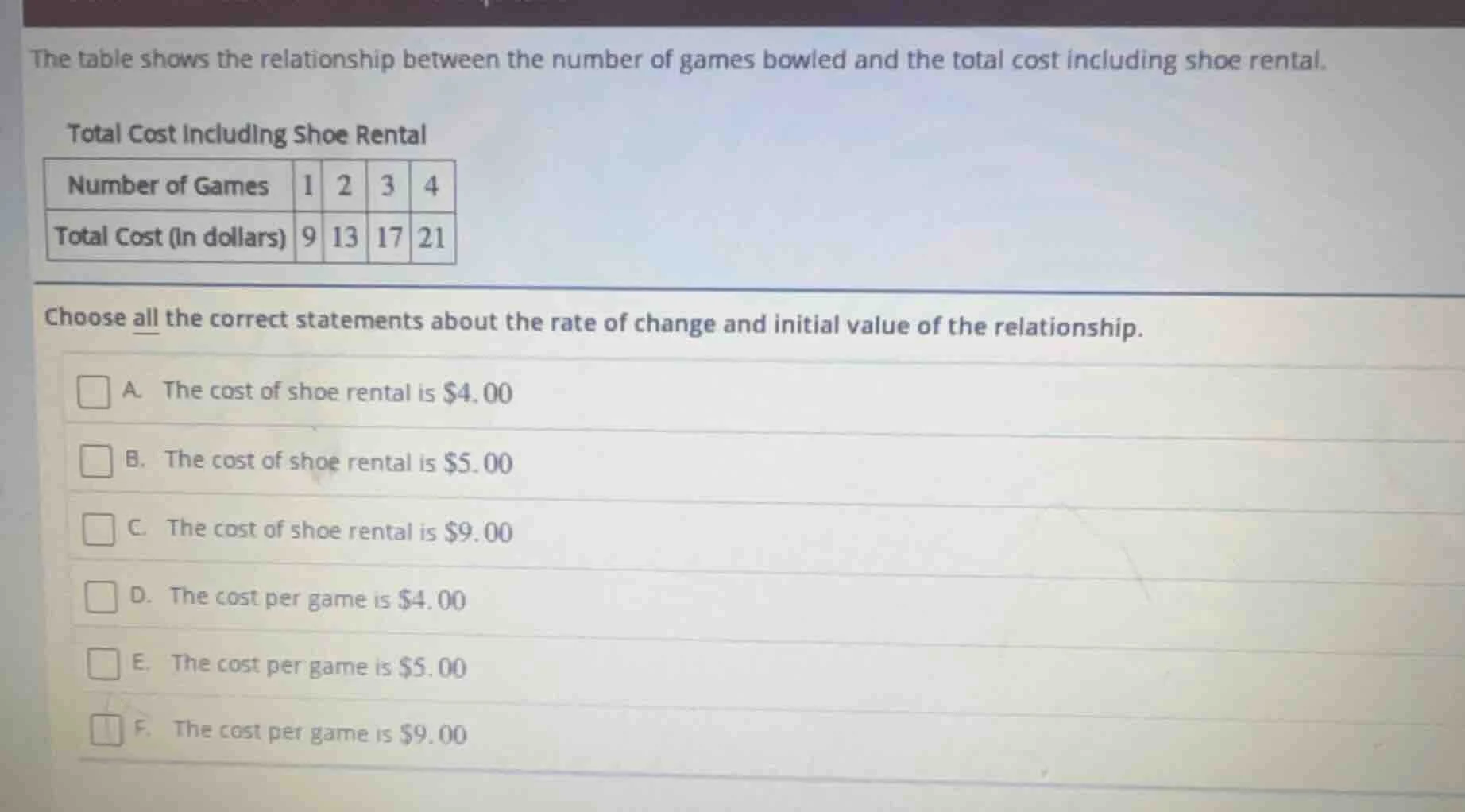 the table shows the relationship between the number of games bowled and…