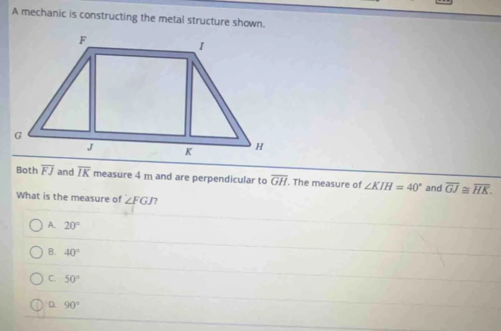 a mechanic is constructing the metal structure shown. both \\(\\overlin…