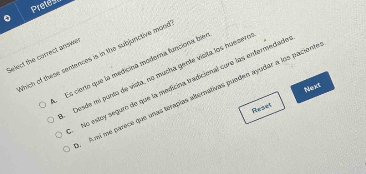select the correct answer which of these sentences is in the subjunctiv…