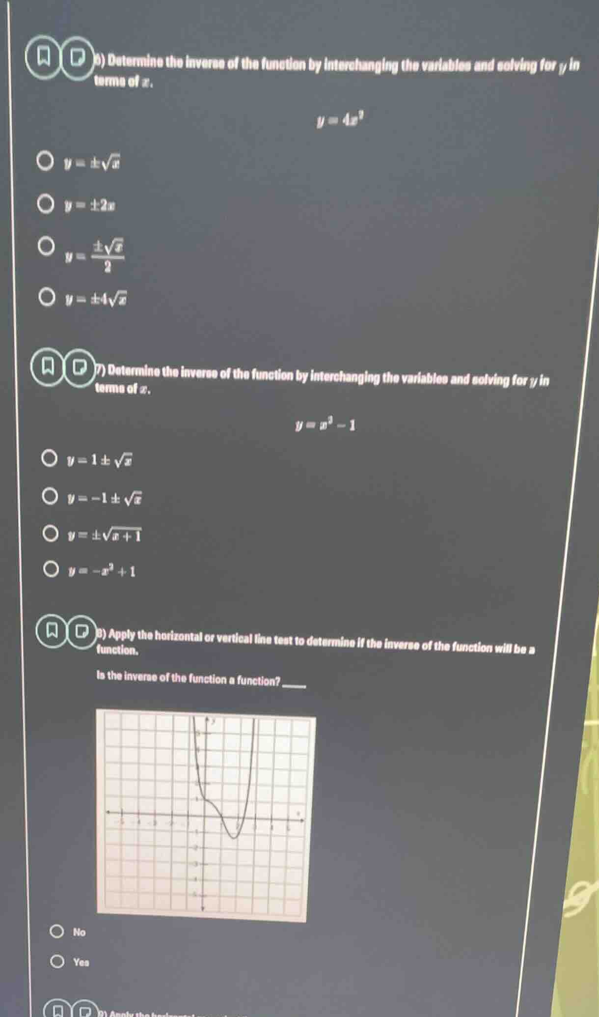 6) determine the inverse of the function by interchanging the variables…