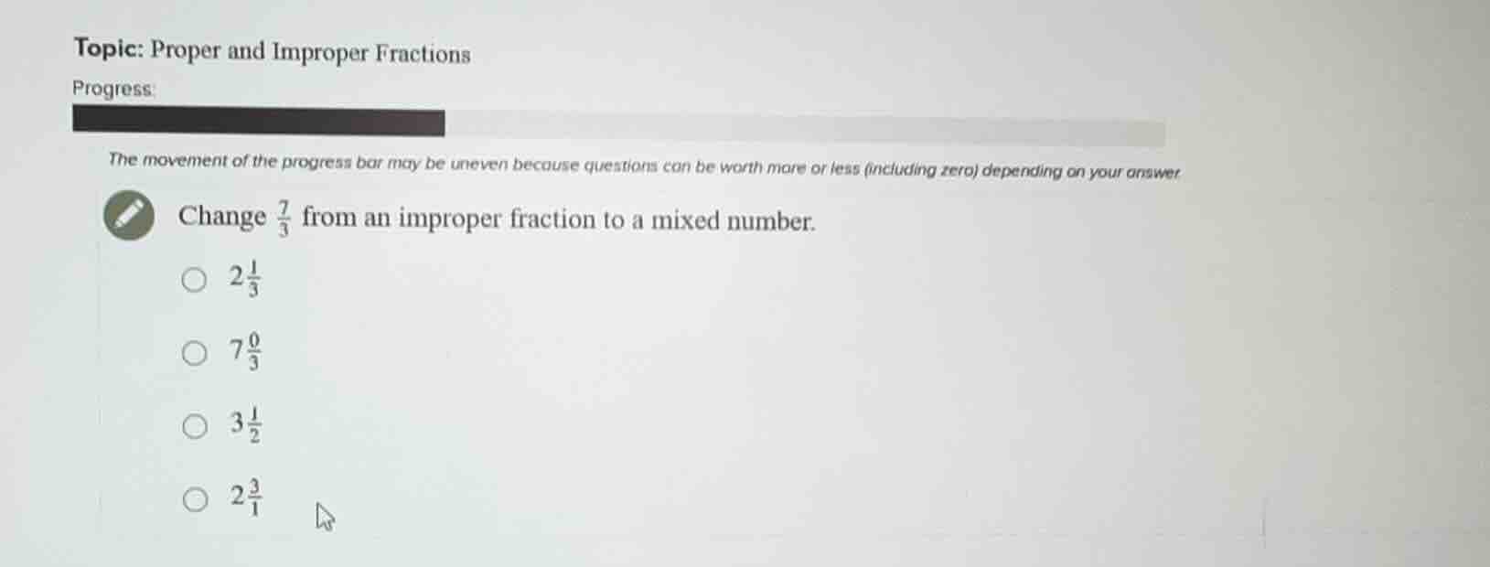 topic: proper and improper fractions progress: the movement of the prog…