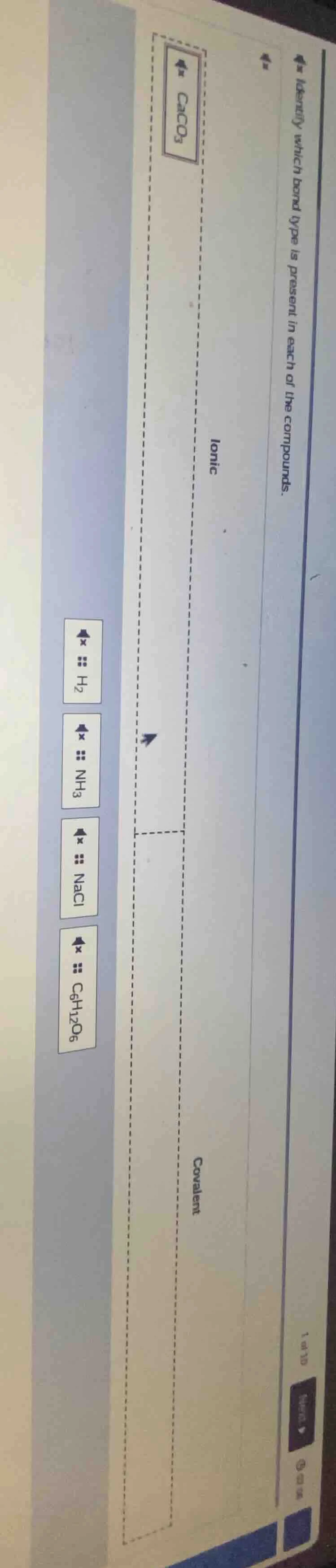 identify which bond type is present in each of the compounds. caco₃ ion…