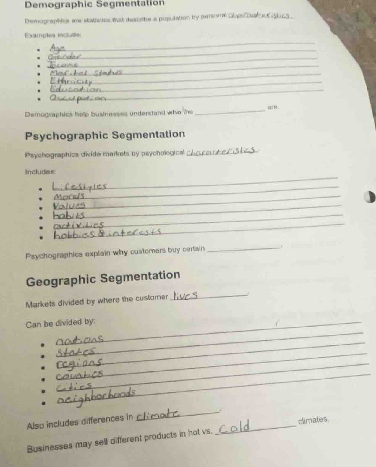 demographic segmentation demographics are statistics that describe a po…