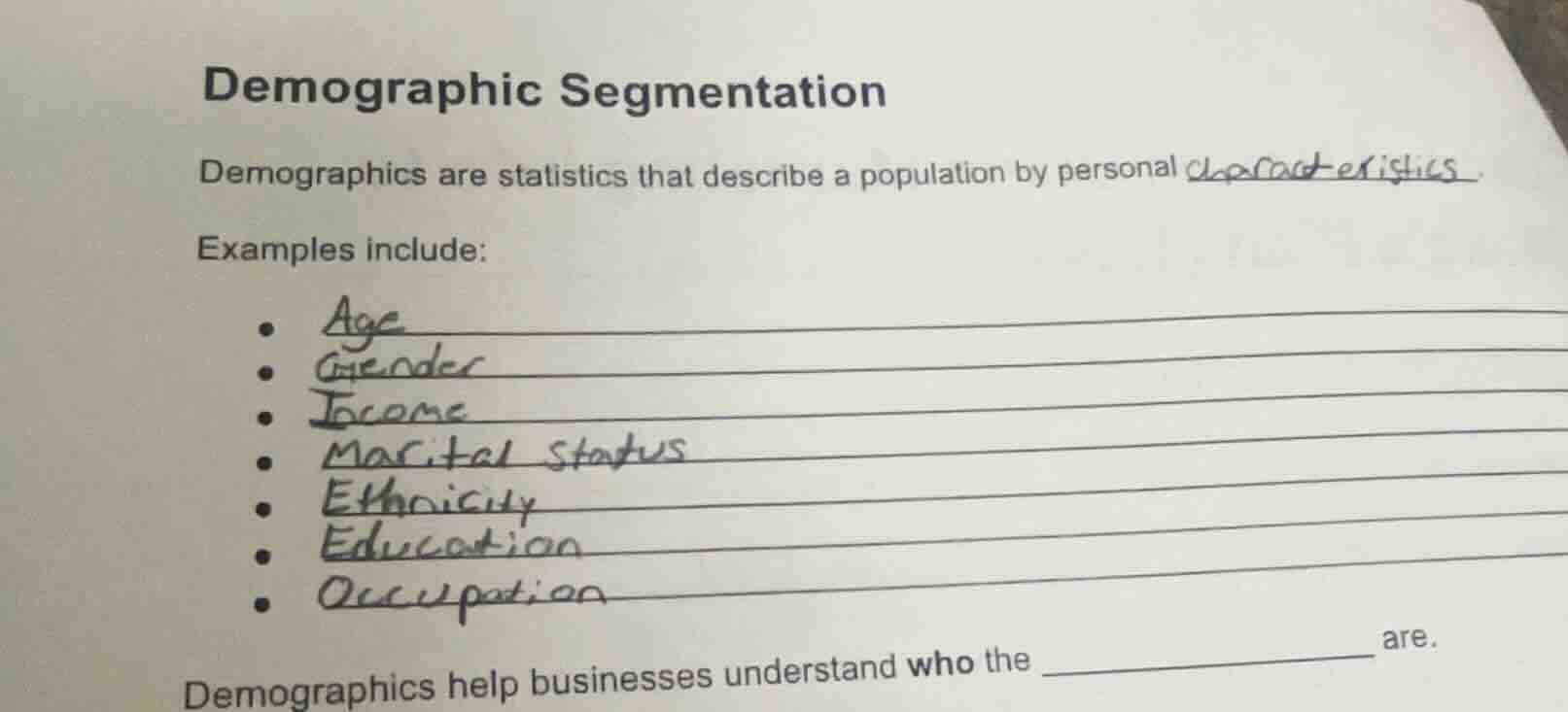 demographic segmentation demographics are statistics that describe a po…