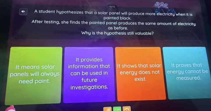 a student hypothesizes that a solar panel will produce more electricity…