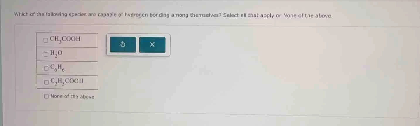 which of the following species are capable of hydrogen bonding among th…