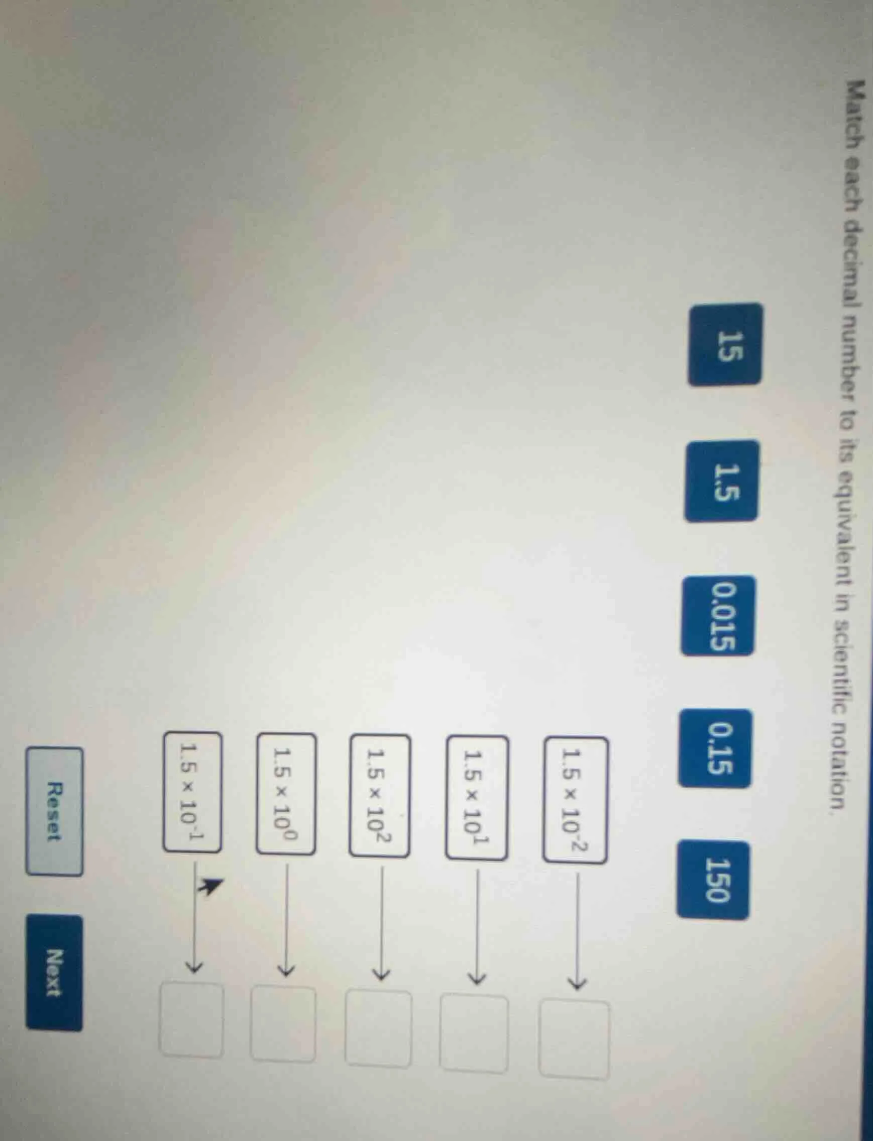 match each decimal number to its equivalent in scientific notation. dec…