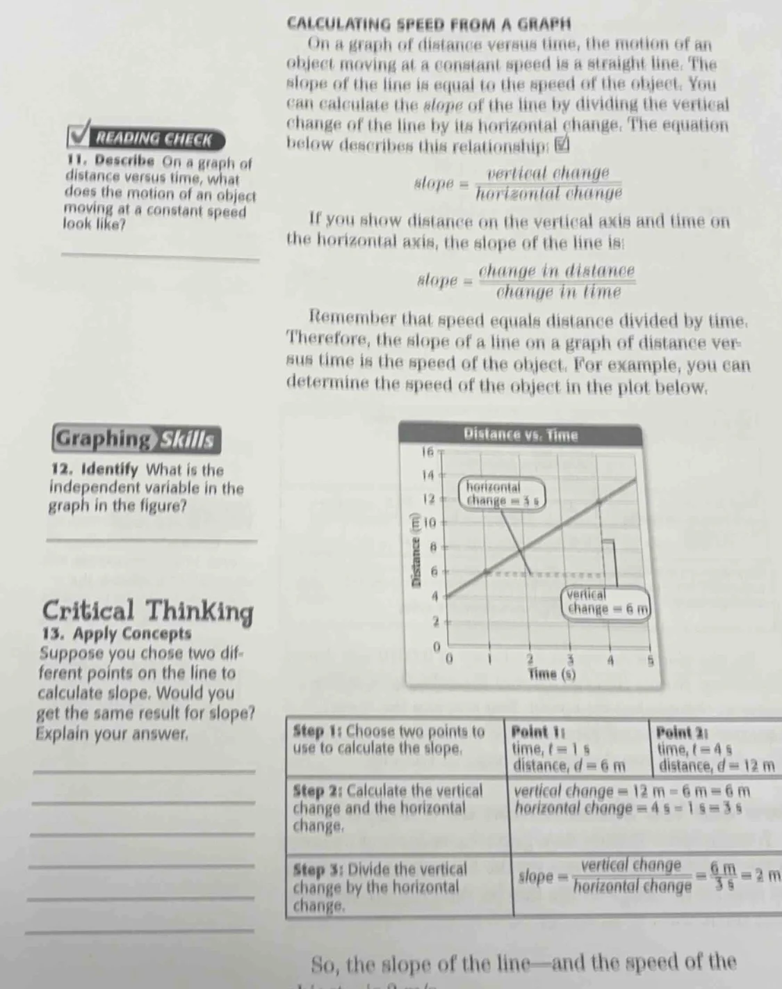 reading check 11. describe on a graph of distance versus time, what doe…